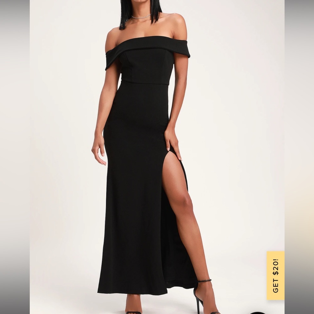 Lulu’s Aveline Black Off-the-Shoulder Maxi Dress Black Formal Gown